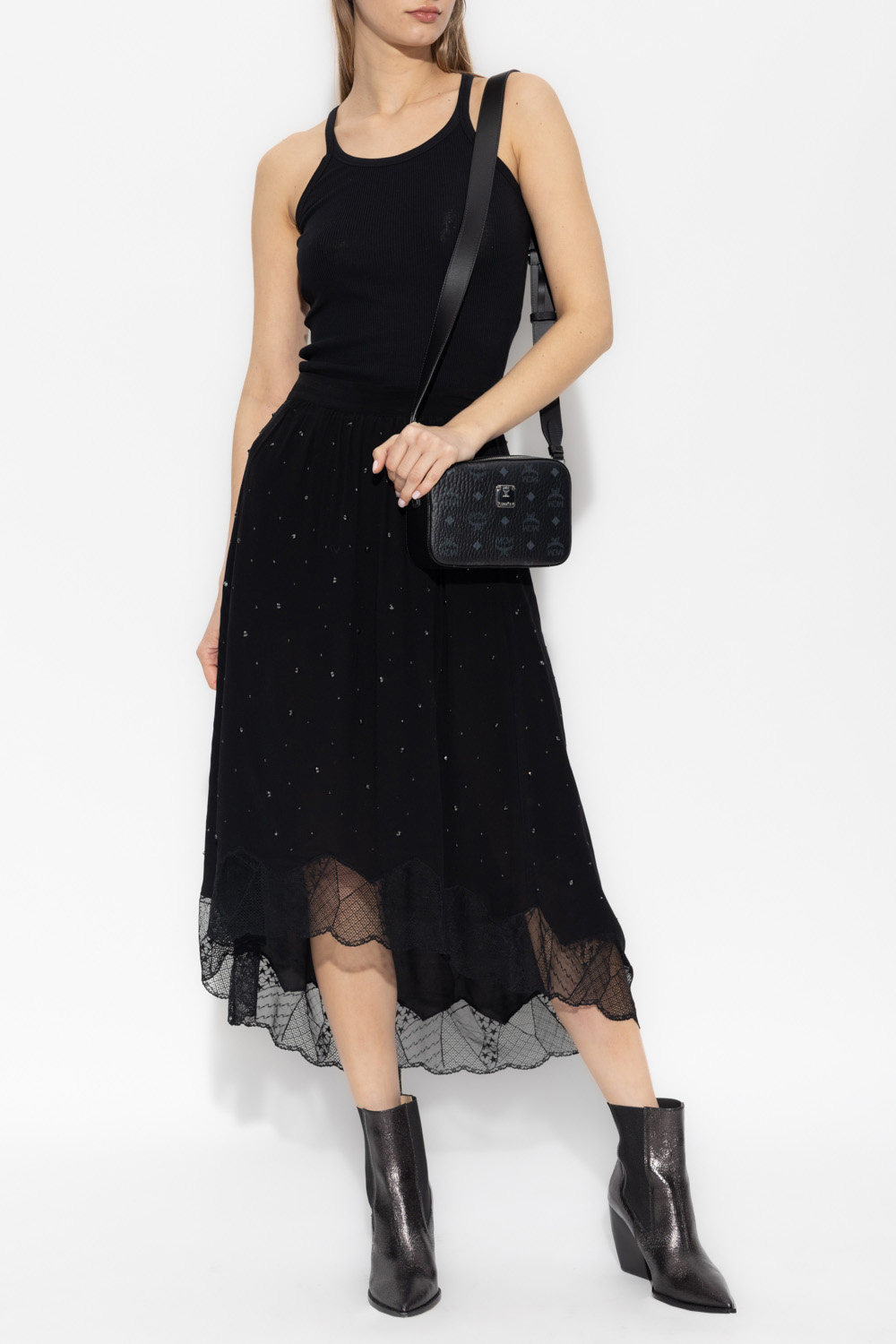 [Juun.J] lace shirring skirt /追跡付 Long embroidered skirt Black / Gray For Women | Maje